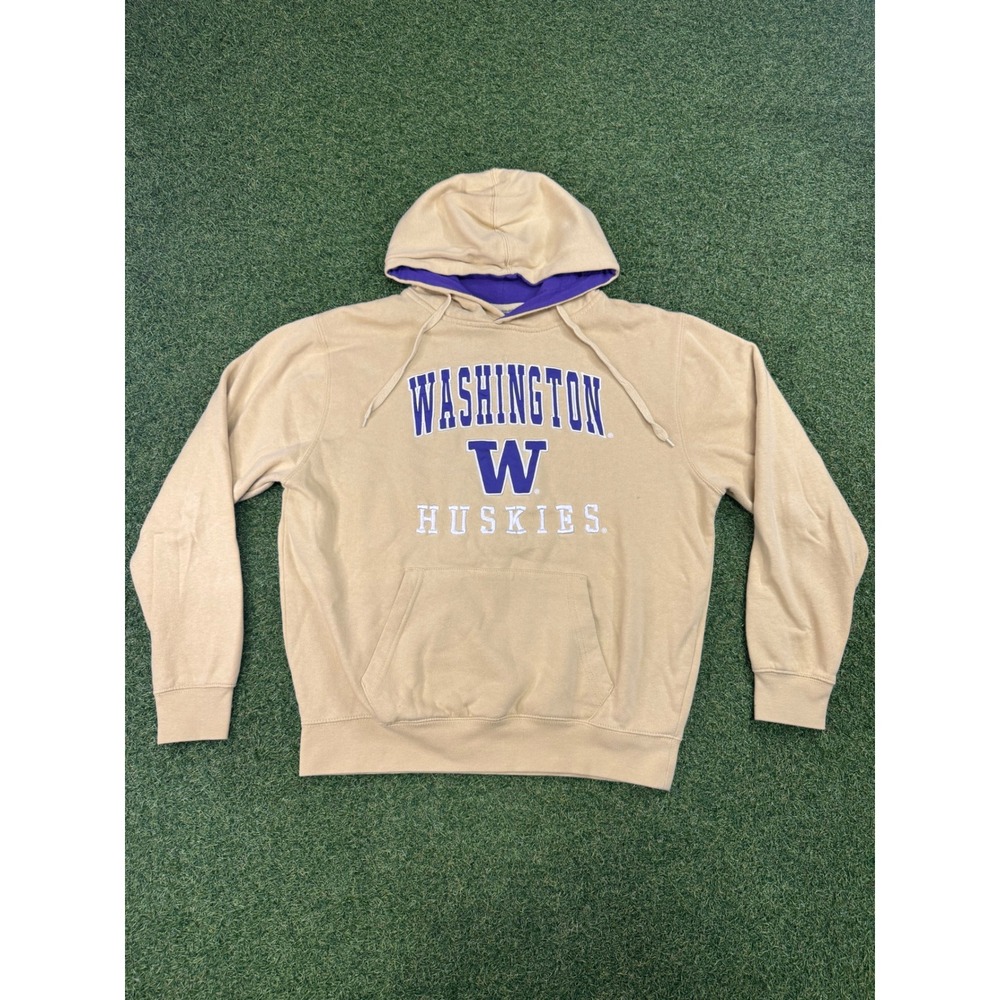 Vintage Y2K Washington Huskies Hoodie Tan‎ Purple Sweatshirt Mens Medium